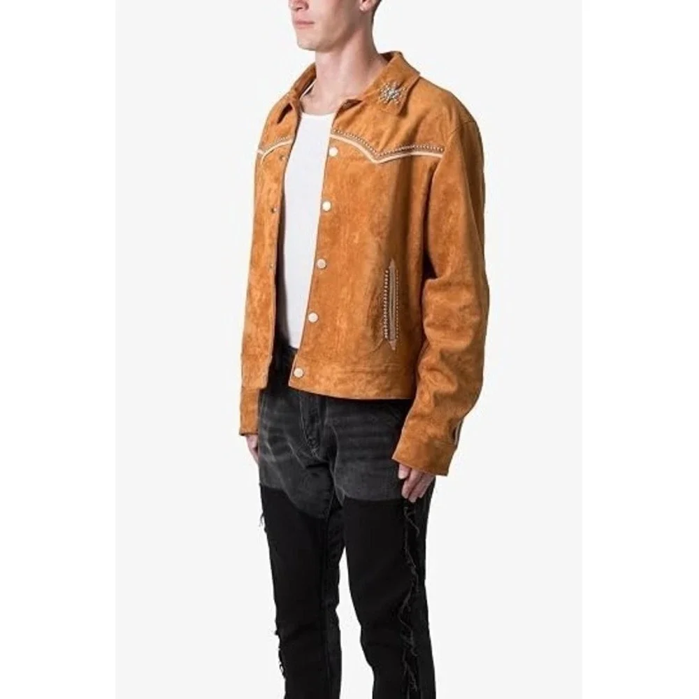 MNML Suede Collared Jacket Mens Size Medium Studded Pipping Yokes  NEW
